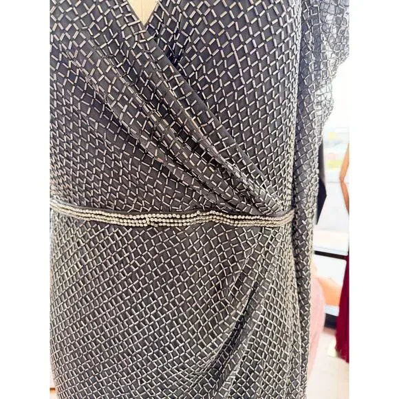 NWT SZ 16 Mac Duggal Beaded Puff Sleeve Sheath Dress 93674
